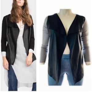 Zara Knit Black & Tan Faux Leather Knit Cardigan